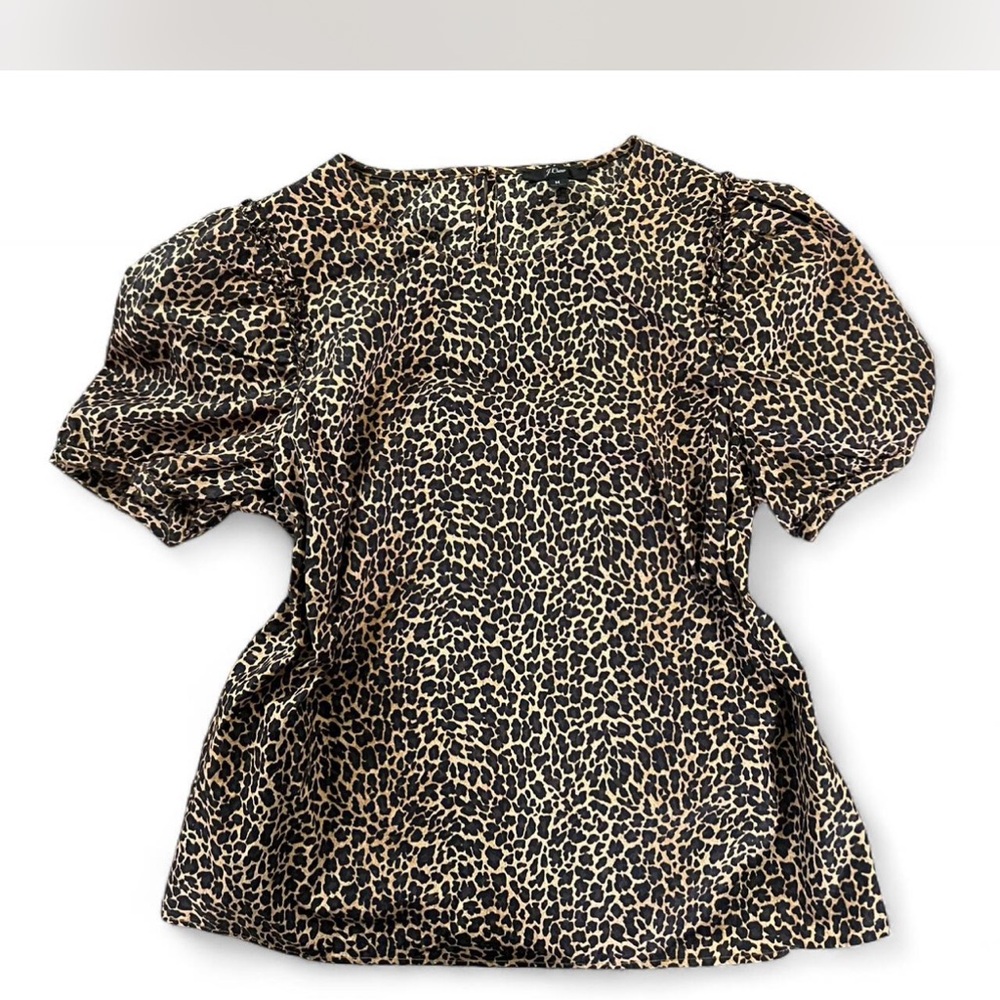 J crew Leopard Print Puff Sleeve Women's Top - Tan/Black